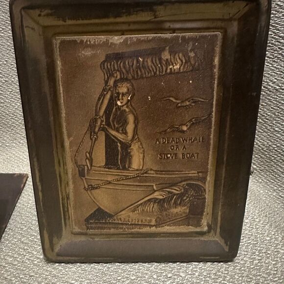 Vintage Bronze Front The Whaleman Statue Heavy Bookend Set Decor - Picture 3 of 12